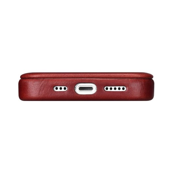 Ādas korpuss iPhone 14 Pro ar magnētisko atloku magsafe ce eļļas vaska premium ādas burgundiju