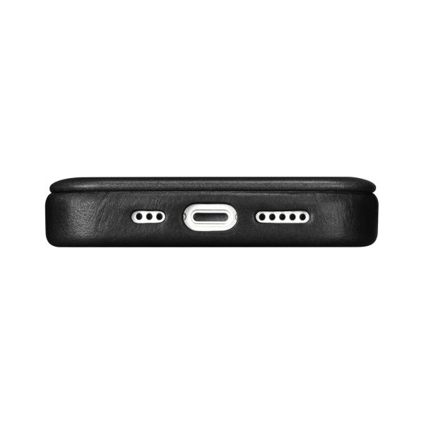 Ādas korpuss iPhone 14 Plus ar magnētisko atloku magsafe ce eļļas vaska premium ādu melna