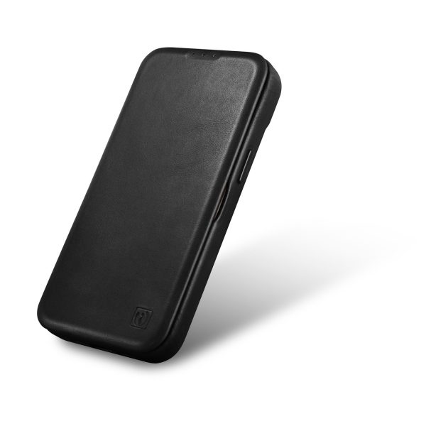 Ādas korpuss iPhone 14 Plus ar magnētisko atloku magsafe ce eļļas vaska premium ādu melna