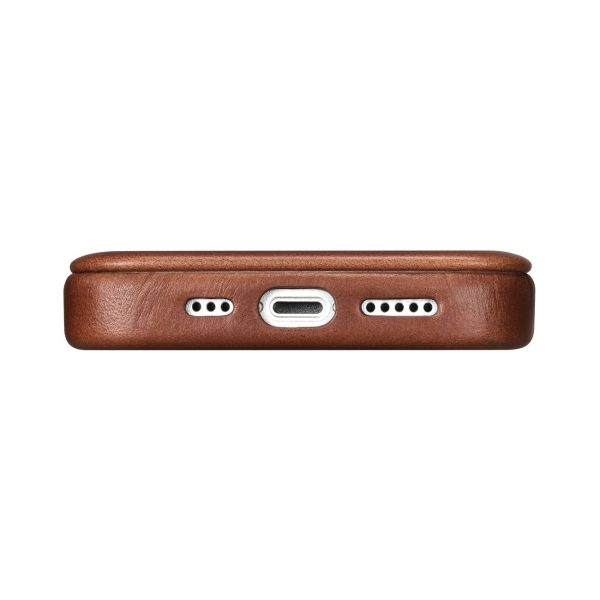 Ādas korpuss iPhone 14 Plus ar magnētisko atloku magSafe CE eļļas vaska premium ādu brūns