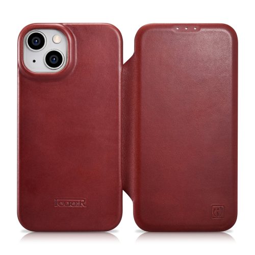 Ādas korpuss iPhone 14 Plus ar magnētisko atloku magsafe ce eļļas vaska premium ādas burgundiju