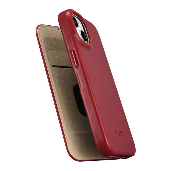 Ādas korpuss iPhone 14 Plus ar magnētisko atloku magsafe ce eļļas vaska premium ādas burgundiju