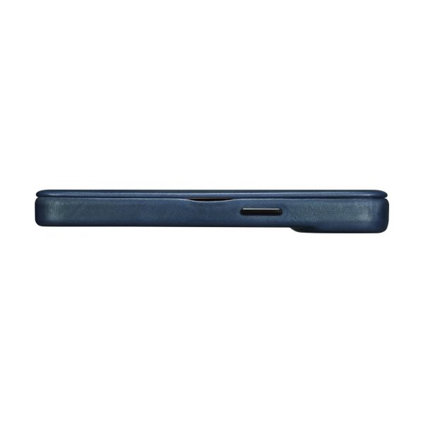 Ādas korpuss iphone 14 pro max ar magnētisko atloku magsafe ce eļļas vaska premium ādas tumši zila