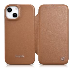 IPhone 14 ādas korpuss ar magnētisko atloku magsafe ce premium ādu gaiši brūnu