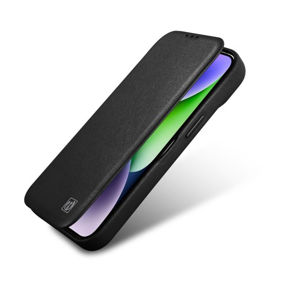 Ādas korpuss iPhone 14 Pro ar magnētisko atloku magsafe ce premium ādas melnu