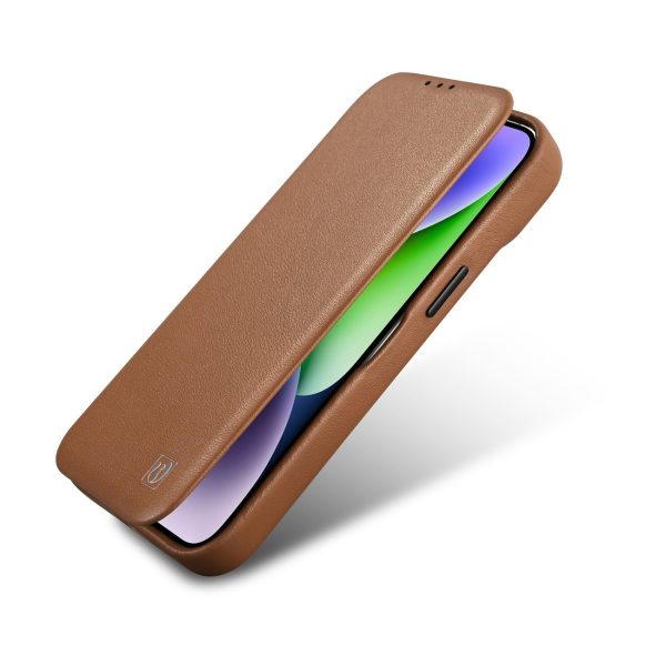Ādas korpuss iPhone 14 Pro ar magnētisko atloku magsafe ce premium ādu gaiši brūnu