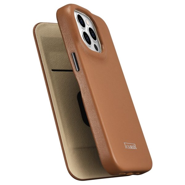 Ādas korpuss iPhone 14 Pro ar magnētisko atloku magsafe ce premium ādu gaiši brūnu