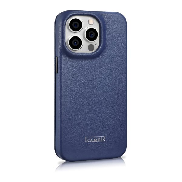 IPhone 14 Pro ādas korpuss ar magnētisko atloku magsafe ce premium ādas flotes zilu