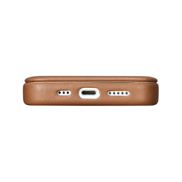 Ādas korpuss iPhone 14 Plus ar magnētisko atloku magsafe ce premium ādu gaiši brūnu