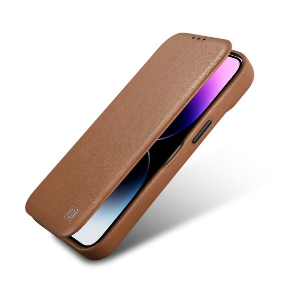 Ādas korpuss iPhone 14 Plus ar magnētisko atloku magsafe ce premium ādu gaiši brūnu