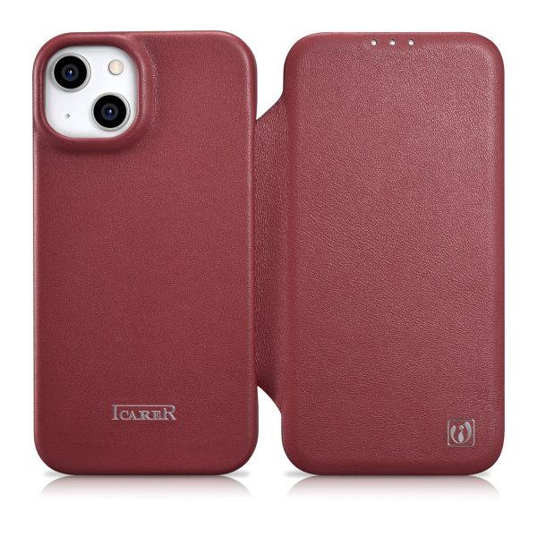 Ādas korpuss iPhone 14 Plus ar magnētisko atloku magsafe ce premium ādas bordo