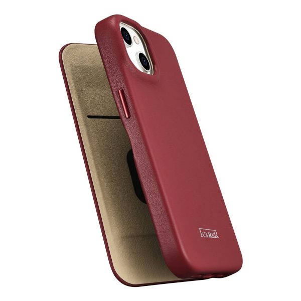 Ādas korpuss iPhone 14 Plus ar magnētisko atloku magsafe ce premium ādas bordo