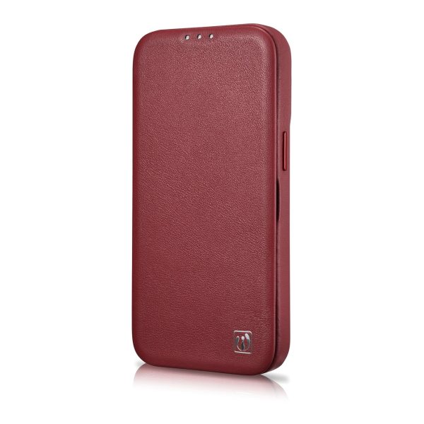 Ādas korpuss iPhone 14 Plus ar magnētisko atloku magsafe ce premium ādas bordo