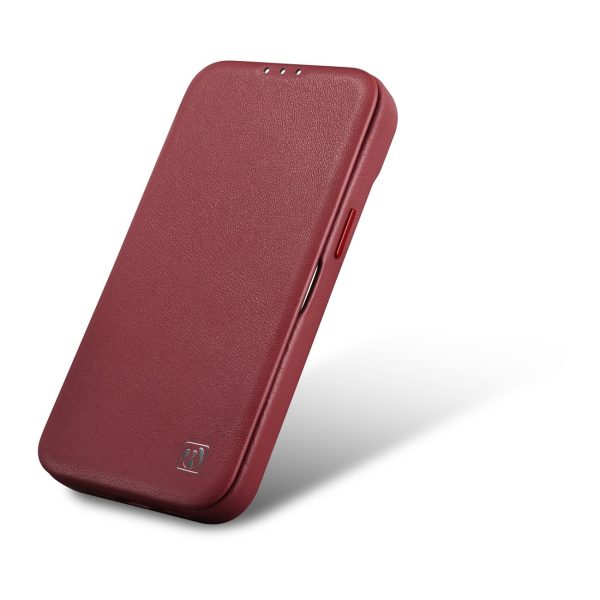 Ādas korpuss iPhone 14 Plus ar magnētisko atloku magsafe ce premium ādas bordo