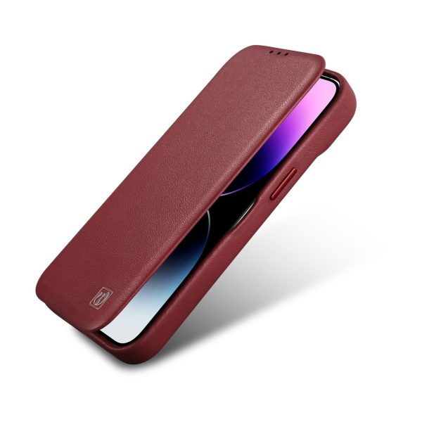 Ādas korpuss iPhone 14 Plus ar magnētisko atloku magsafe ce premium ādas bordo