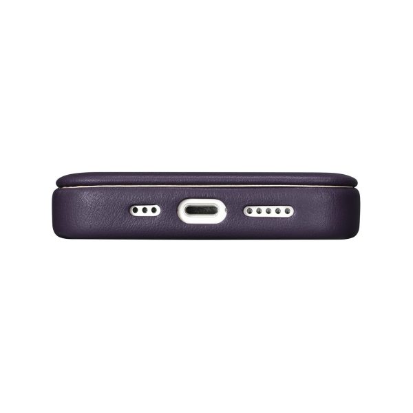 Ādas korpuss iPhone 14 Plus ar magnētisko atloku magsafe ce premium ādas purpursarkanu