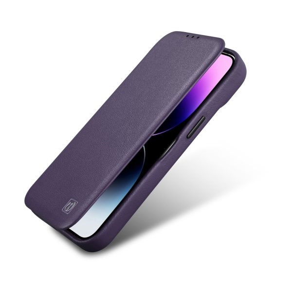 Ādas korpuss iPhone 14 Plus ar magnētisko atloku magsafe ce premium ādas purpursarkanu