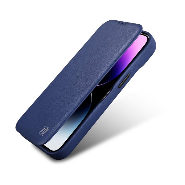 Ādas korpuss iPhone 14 Plus ar magnētisko atloku magsafe ce premium ādas zilu
