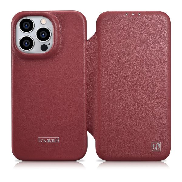 Ādas korpuss iPhone 14 Pro Max ar magnētisko atloku magsafe ce premium ādas burgundiju