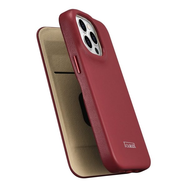 Ādas korpuss iPhone 14 Pro Max ar magnētisko atloku magsafe ce premium ādas burgundiju