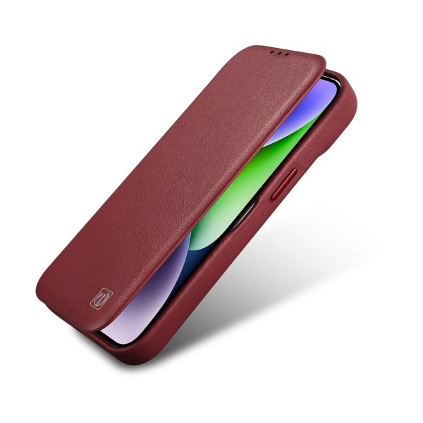 Ādas korpuss iPhone 14 Pro Max ar magnētisko atloku magsafe ce premium ādas burgundiju