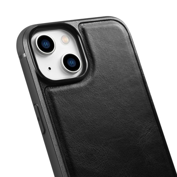 Korpuss, kas pārklāts ar dabīgu ādu iPhone 14 Plus ādas eļļas vaska melnu