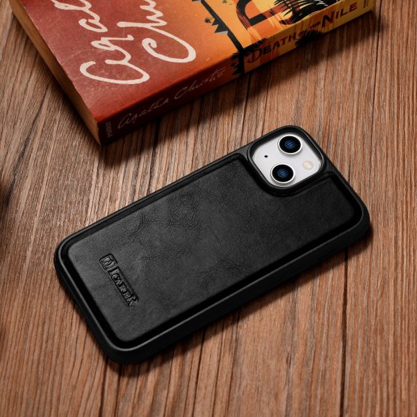 Korpuss, kas pārklāts ar dabīgu ādu iPhone 14 Plus ādas eļļas vaska melnu