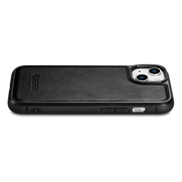 Korpuss, kas pārklāts ar dabīgu ādu iPhone 14 Plus ādas eļļas vaska melnu