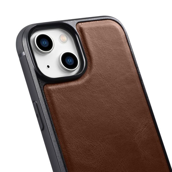 Korpuss, kas pārklāts ar dabīgu ādu iPhone 14, kā arī ādas eļļas vasks tumši brūns