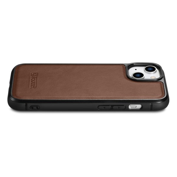 Korpuss, kas pārklāts ar dabīgu ādu iPhone 14, kā arī ādas eļļas vasks tumši brūns
