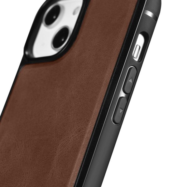 Korpuss, kas pārklāts ar dabīgu ādu iPhone 14, kā arī ādas eļļas vasks tumši brūns