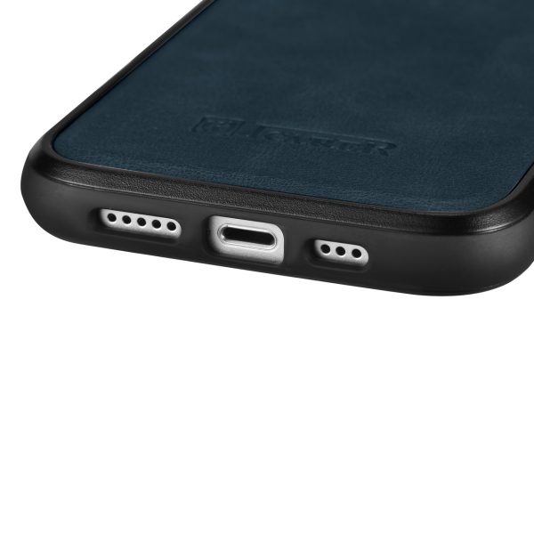kas pārklāts ar dabīgu ādu iPhone 14 Plus ādas eļļas vaska tumši zilā krāsā
