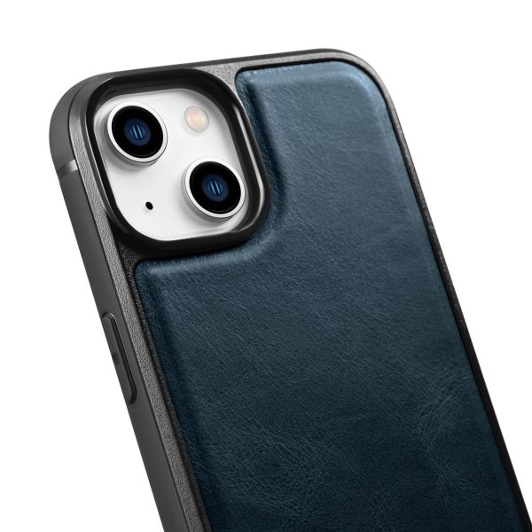Korpuss, kas pārklāts ar dabīgu ādu iPhone 14 Plus ādas eļļas vaska tumši zilā krāsā