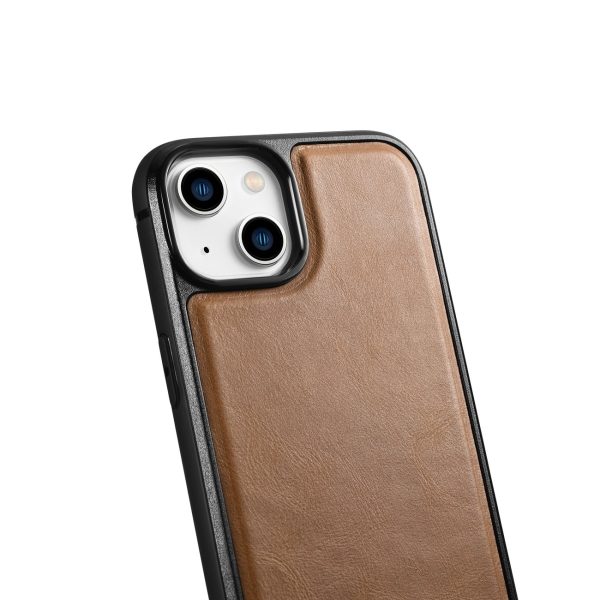 Korpuss, kas pārklāts ar dabīgu ādu iPhone 14, kā arī ādas eļļas vasks, gaiši brūns