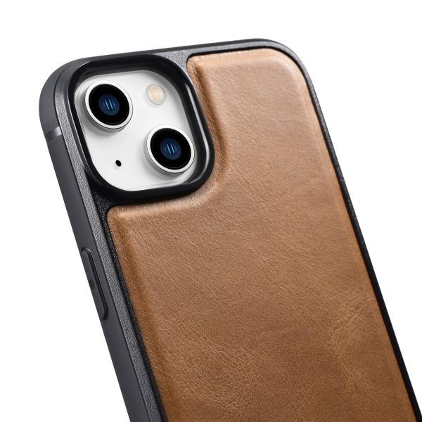 Korpuss, kas pārklāts ar dabīgu ādu iPhone 14, kā arī ādas eļļas vasks, gaiši brūns