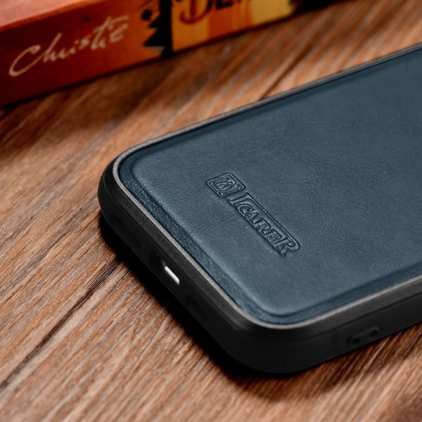 Korpuss, kas pārklāts ar dabīgu ādu iPhone 14 Pro Max Leather Eļļas vaska Navy Blue