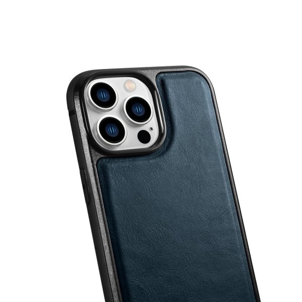 Korpuss, kas pārklāts ar dabīgu ādu iPhone 14 Pro Max Leather Eļļas vaska Navy Blue