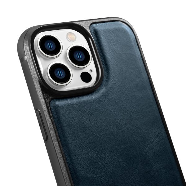 Korpuss, kas pārklāts ar dabīgu ādu iPhone 14 Pro Max Leather Eļļas vaska Navy Blue
