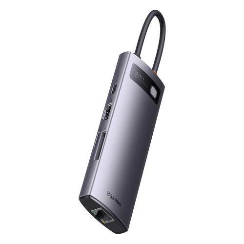 8in1 centrmezgla adapteris Starjoy USB-C USB-C PD 3X USB-A HDMI RJ-45 SD TF GREY