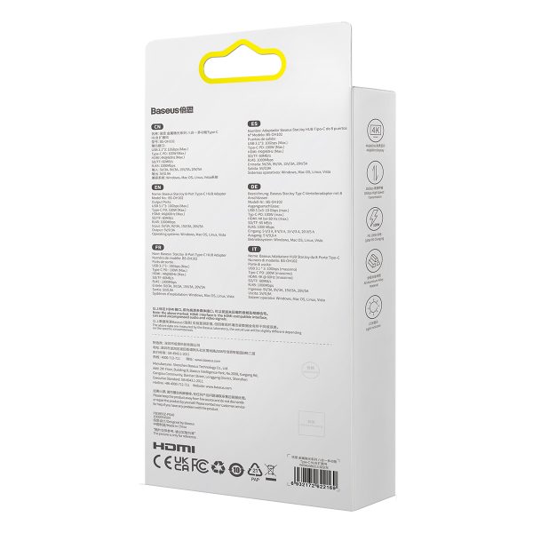 8in1 centrmezgla adapteris Starjoy USB-C USB-C PD 3X USB-A HDMI RJ-45 SD TF GREY