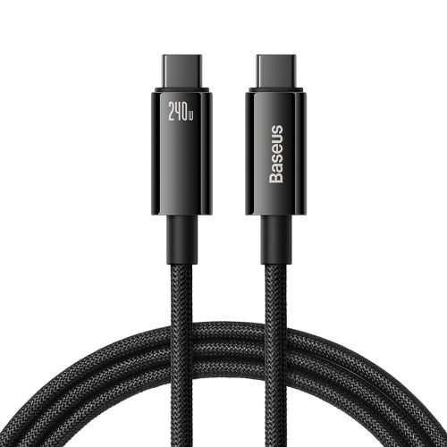 Volframa zelta USB-C 480MB/s 240W 2m melns kabelis