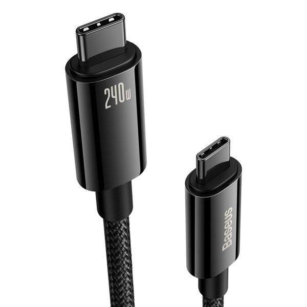 Volframa zelta USB-C 480MB/s 240W 2m melns kabelis