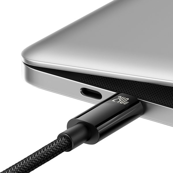 Volframa zelta USB-C 480MB/s 240W 2m melns kabelis