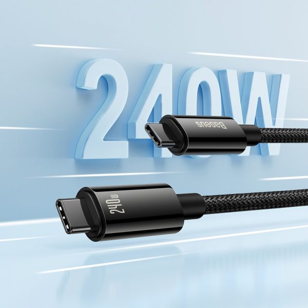Volframa zelta USB-C 480MB/s 240W 2m melns kabelis