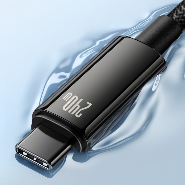 Volframa zelta USB-C 480MB/s 240W 2m melns kabelis