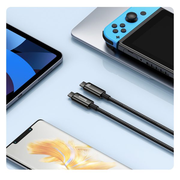 Volframa zelta USB-C 480MB/s 240W 2m melns kabelis