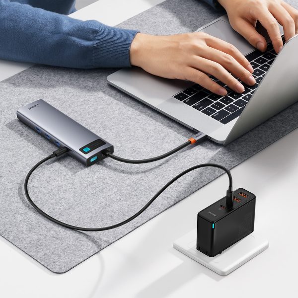 11W1 centrmezgls USB-C adapteris USB-C PD 4X USB HDMI VGA AUX RJ45 SD TF GREY