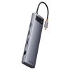 11W1 centrmezgls USB-C adapteris USB-C PD 4X USB HDMI VGA AUX RJ45 SD TF GREY