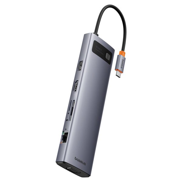 11W1 centrmezgls USB-C adapteris USB-C PD 4X USB HDMI VGA AUX RJ45 SD TF GREY
