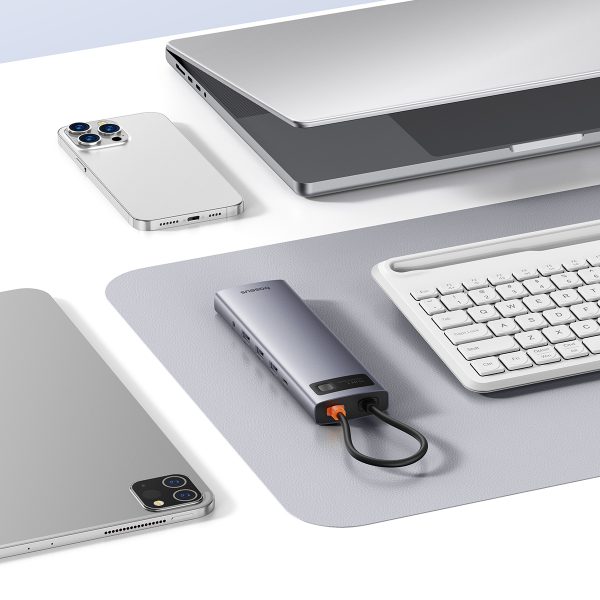 11W1 centrmezgls USB-C adapteris USB-C PD 4X USB HDMI VGA AUX RJ45 SD TF GREY